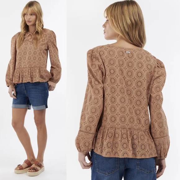 BARBOUR CHERBURY MAPLE EYELET LACE 100% COTTON BLOUSE TOP - Picture 2 of 16